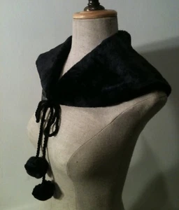 LARGE FAUX FUR BOW TIE COLLAR SCARF NECK WARMER POM POMS - Picture 1 of 11