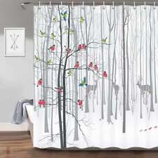 Deer Bird Extra Long Fabric Shower Curtain Waterproof Decor Art Animal Winter