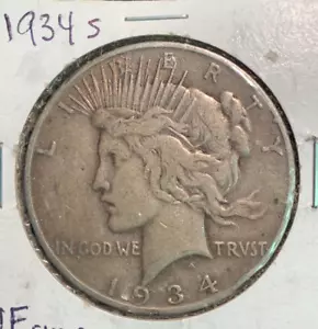 1934 S Key Date Peace Silver Dollar - Picture 1 of 3
