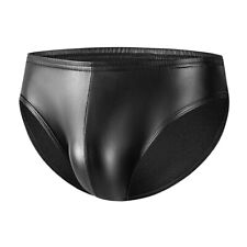 Stylish Wet Look Faux Leather Men's Underpants Briefs Nightclub Party Swimwear