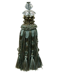 Tassel with Faceted Glass Top and Beads - Olive 18cm - Picture 1 of 1