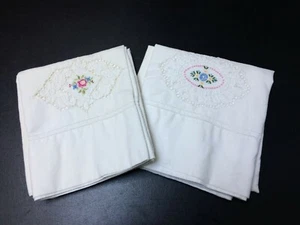 Vtg Pair White Cut Work Lace & Embroidered Pillowcases 20x29 100% Cotton - Picture 1 of 12