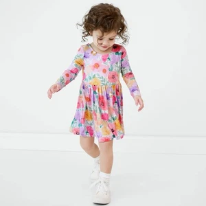 NEW Little Sleepies Girls Size 6 Watercolor Meadows Bamboo Bow Back Skater Dress - Picture 1 of 5