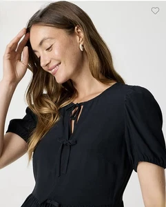 J. Crew Tie-front puff-sleeve top NWT Sz 14 Black MSRP: $79 - Picture 1 of 5