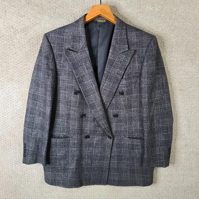 Vintage Adams Row Jacket Men 42 Gray Check Tweed Blazer Double Breasted Coat USA - Image 1 of 4