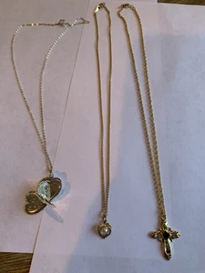 Lot Of 3 Gold Silver Plated Necklaces Pendant Cross Heart Locket - Picture 1 of 4