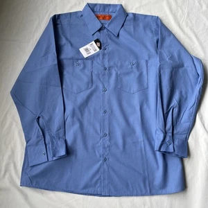 VTG NEW Dickies Men 2 Pockets  Long Sleeve Industrial Work Blue Shirt * LARGE-RG - Picture 1 of 4