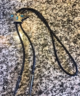 Corbata Thunderbird vintage turquesa nativa americana, plata esterlina Bolo Foto 1 de 4