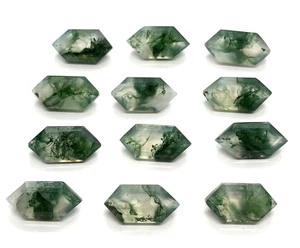 Long Hexagon Cut Faceted Natural Moss Agate Loose Gemstone Making All Jewelry - Picture 1 of 23