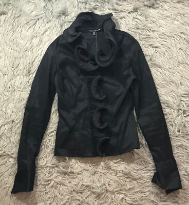 Blusa Formal Samuel Dong Negra Alambre Volantes Botón Chaqueta Ligera talla XS Foto 1 de 4