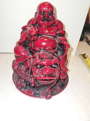 red laquer happiness buddha Large 9 inch heavy - Image 1 of 4