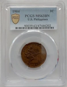 US PHILIPPINES 1 CENTAVO UNC COIN 1904 YEAR KM#163 PCGS GRADING MS63 - Picture 1 of 3