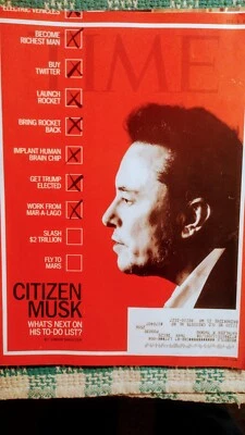 Time Magazine  December  9 th 2024 Elon Musk Citizen Musk - Image 1 of 4