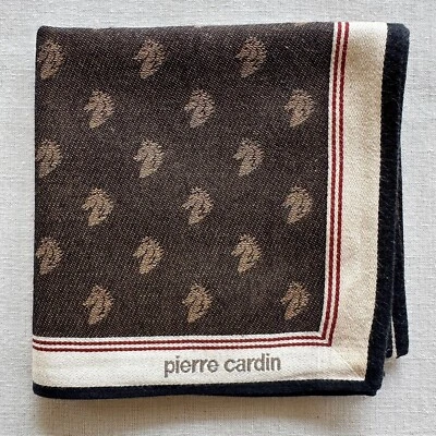Handkerchief Vintage Brown Fabric Woven Chess-Headed Horse Art Pocket Square 18" - Image 1 of 3