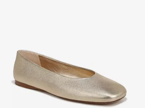 Nuevo Vince Leah Dorado Champagne Metálico Ballet Plano Puntera Cuadrada Talla 8.5 $275 - Imagen 1 de 10