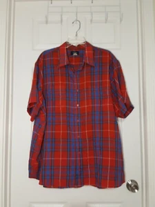 VTG WRANGLER BRIGHT RED PLAID BUTTON UP MEN'S 2X SHORT SLV SHIRT - LIGHTWEIGHT - Picture 1 of 3
