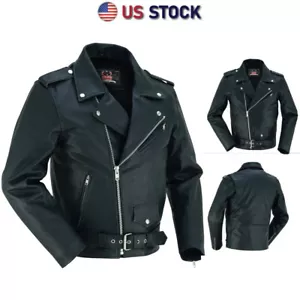 Giacca Uomo Vera Pelle Brando Moto Nera Pelle di Vacchetta Marlon Biker Jacket - Foto 1 di 8