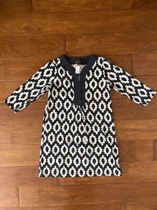 LN Girls Tea Collection Tori Burch Medallion Black Ivory White Dress 7 - Picture 1 of 3