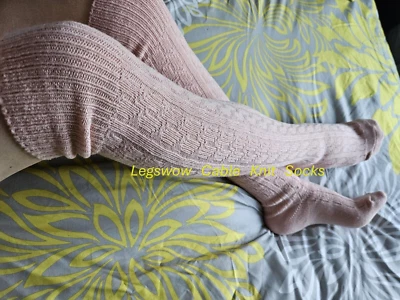 Cable Knit Over The Knee Socks Womens Long Thigh High School Girl Boot Vintage - Image 1 of 4