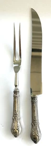 STERLING SILVER SHEFFIELD ENGLAND Carving Set Antique KNIFE & FORK England - Picture 1 of 6