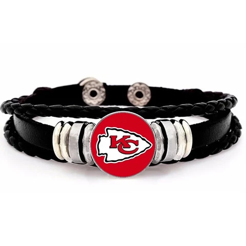 Kansas City Chiefs Mens Womens Black Leather Bracelet Football  GiftPg D14 Cover