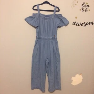 Bebe Girls Denim Jean Chambray Jumpsuit Romper Size 7, Missing Belt,pockets - Picture 1 of 4