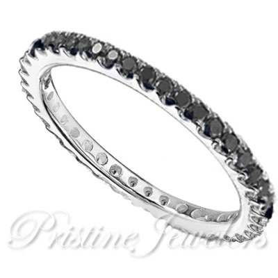 1pc Women Sterling Silver Ring Thin Eternity Band CZ Red Pink Blue Black Green - Image 1 of 4