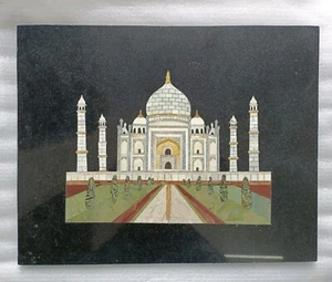 Handmade Taj Mahal Painting on Marble Pietra Dura Plaque Micro Mosaic Inlay - Picture 1 of 5