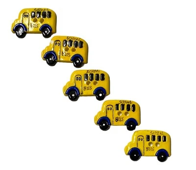 "Lote amarillo de 5 botones de autobús escolar maestros artesanos 1,25"" 1 dañado" Foto 1 de 3