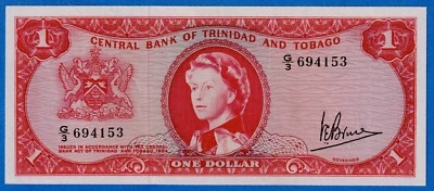 TRINIDAD AND TOBAGO $1 1964 P-26c QE II aUNC/UNC Note G/3 694153 - Image 1 of 2