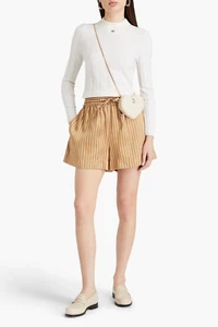 Neu mit Etikett Sandro gestreifte Satinshorts beige Größe 38 442 $ - Bild 1 von 8