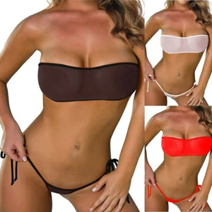 Damen Sexy Bikini Netz Micro BH Set G-String Tanga Dessous Bademode Unterwäsche - Bild 1 von 15
