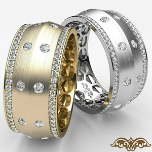 Bezel Set Knife Edge Diamond Eternity Men's Wedding Band Gold Ring 1.31 Ctw. - Picture 1 of 35