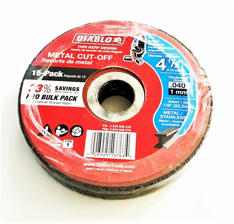 15 DIABLO 4-1/2" X .040" THIN KERF METAL/STAINLESS ANGLE GRINDER CUT-OFF WHEELS  - Image 1 of 1
