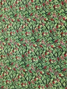 Christmas Holly & Pinecones Cotton Fabric - Picture 1 of 3