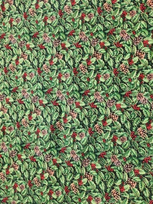 Christmas Holly & Pinecones Cotton Fabric - Image 1 of 3