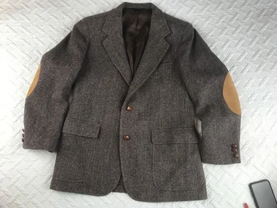 Vtg Pendleton Tweed Wool Blazer Jacket Herringbone elbow patch leather buttons - Image 1 of 4