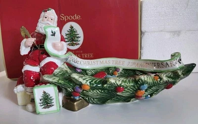 Spode Christmas Tree 75th Anniversary Candy Dish Santa Checking List - Image 1 of 4