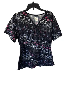 Women's Cherokee Medical Scrub Top Pink Black Gray Geometric  Vneck Size Large - Picture 1 of 5