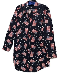 Roaman’s Top M American Flag Long Sleeve Button Down Patriotic Shirt Blouse New - Picture 1 of 6