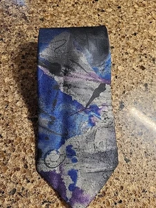 Oscar de la Renta Studio Krawatte Abstrakt Blau Grau Polyester Krawatte Vintage - Bild 1 von 11