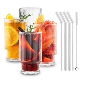 Vintage Glaswaren mit Strohhalmen 12Oz, Trinkgläser 4er Set X6P25561 - Bild 1 von 6