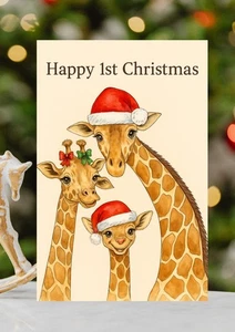 1. Baby Giraffe Weihnachtskarte - süße festliche Weihnachtskarte - Bild 1 von 2