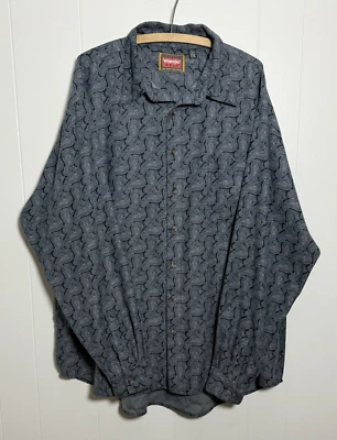 Autêntico Wrangler Hero Manga Longa Paisley Botão Escovado Masculino Tamanho 2XL - Imagem 1 de 4