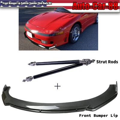 For Mitsubishi 3000G Front Bumper Lip Splitter Spoiler Carbon Fiber + Strut Rods - Image 1 of 4