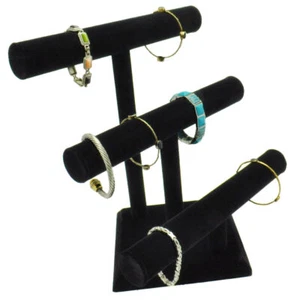 Black Velvet Jewelry Bracelet / Necklace / Watch T-Bar Stand T Stand ~ 8 Styles - Picture 1 of 23