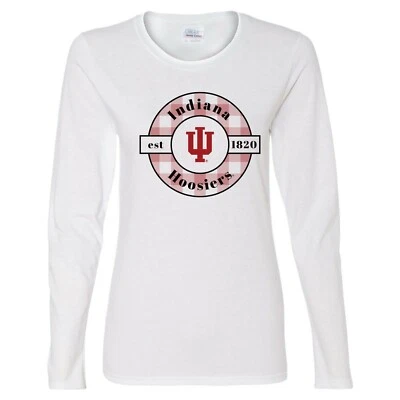 Indiana Hoosiers Plaid Circle Womens Long Sleeve T-Shirt - White - Image 1 of 4