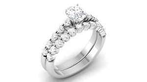 1.50 CT IGI D VS1 Round Lab Grown Diamond Bridal Set Engagement Ring 14k Gold - Picture 1 of 6