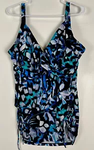 Miraclesuit Women's Plus Swimsuit 22W Tankini Top Blue Pattern Wide Straps - Picture 1 of 9