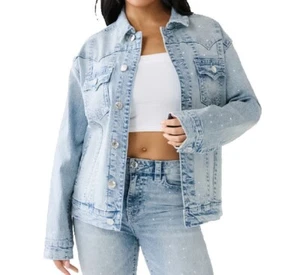 True Religion Women's Size XS Oversized Jean Jacket, Long Sleeve Denim Tracker - Picture 1 of 4